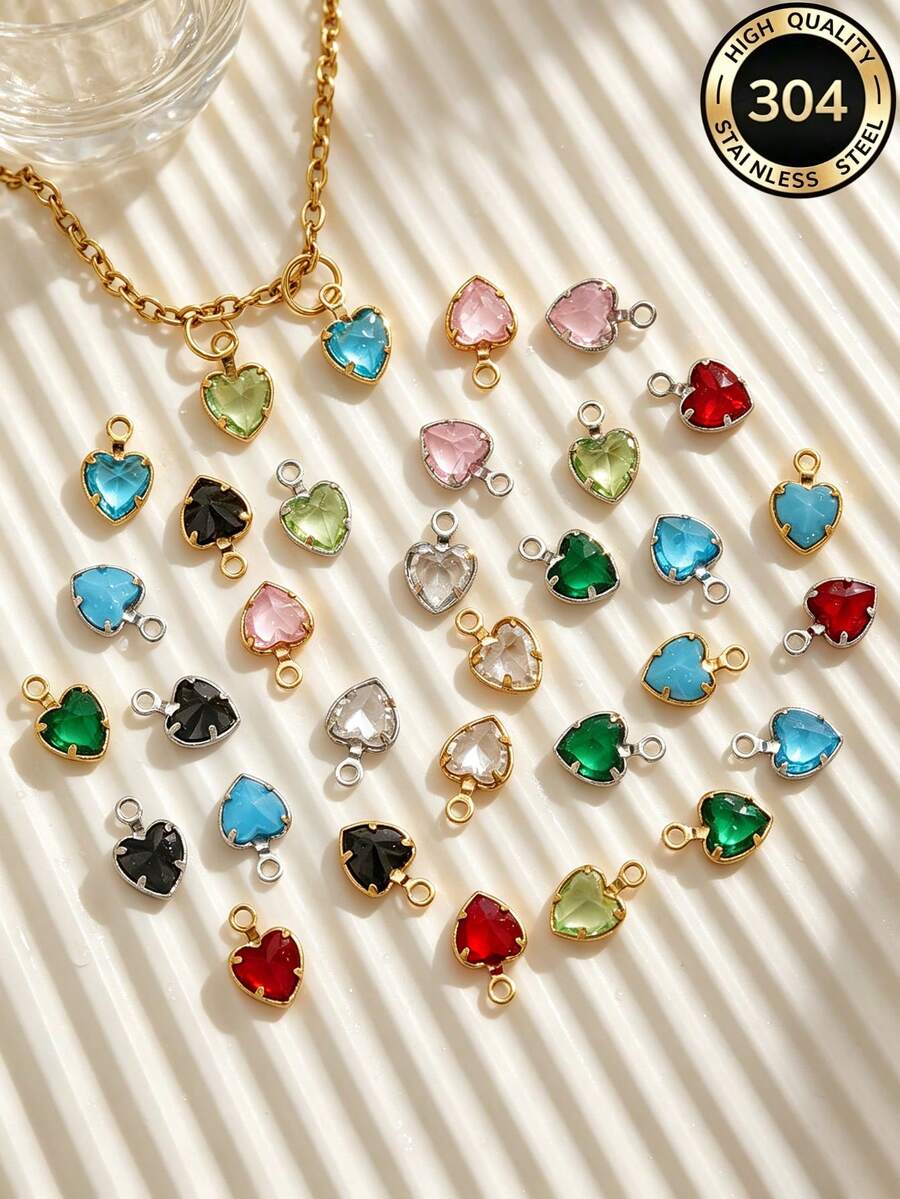 20Pcs Heart Rhinestone Charms,304 Stainless Steel Multicolor Rhinestone Pendants,Charms For Jewelry Making,Diy Necklace Bracelet Making Supplies - Rhinestone Pendant - View 1