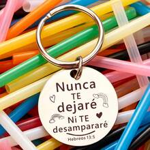 1pc Spanish Bible Verse Keychain "I Will Not Leave You Nor Forsake You" Faith Memorial Stainless Steel Pendant Holiday Gift - A - View 7