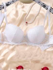 Women's Everyday White Lace Balconette Bra - Sheer Floral Underwire Bralette With Adjustable Straps For Fall & Winter Daily Wear - White - View 6
