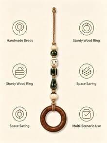 Beaded Towel Rack Bohemian Beaded Towel Rack, Hand-Woven Rope Ceramic Beads Wooden Ring Hanging Towel Rack, Vintage Wall-Mounted Hand Towel Hook, Suitable For Bathroom And Kitchen Decoration, Country Farmhouse Home Wall Decor, No-Drill Hanging Storage Accessory - Multicolor - View 7