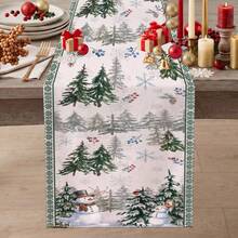 1pc Christmas Tree & Snowman Print Table Runner, Suitable For Holiday, Party, Dinner, Restaurant Table Decor, Home Autumn/Winter Christmas Decoration - Multicolor - View 2