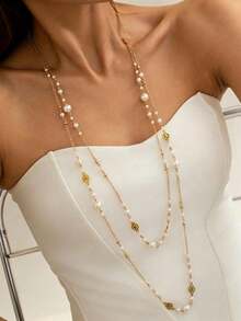 1pc French Fashion Long Necklace, Suitable For Women's Party Accessory, Elegant Jewelry - Long Necklace - View 3