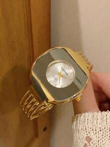 1件女款方形金色手鍊石英手錶，極簡時尚優雅，適合日常配戴，節日禮物首選 - 金色 - 查看 6