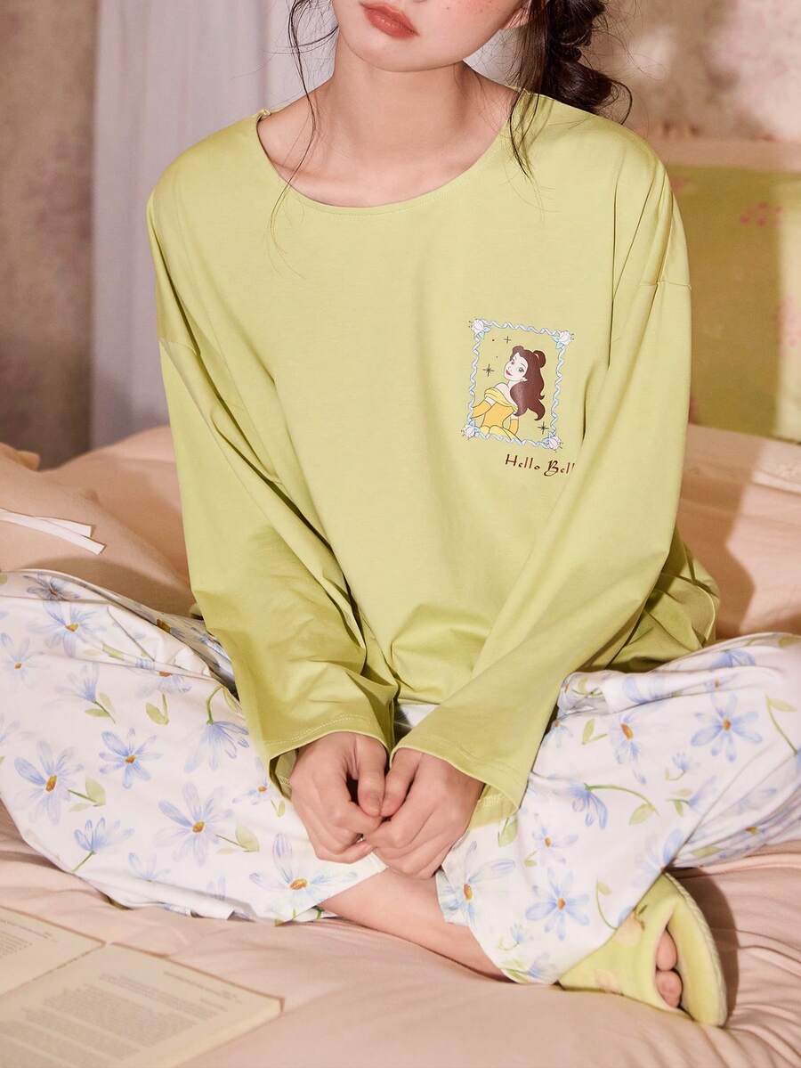 2pcs Women's Pajama Set, Autumn Green Soft Cotton Loungewear With Pockets - Green - View 1