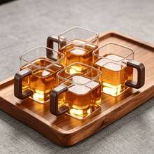 2/4pcs, Vintage Glass Tea Cups, Kung Fu Tea Set, Square Handle, Japanese Style Portable Home Tea Cups, Suitable For Festivals, Weddings, Christmas, Parties - Transparent - View 1