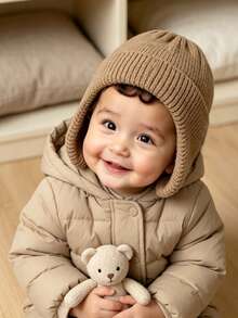 1pc Baby 0-3 Years Ear Protection Knitted Hat, Solid Color Thickened Knitted Knitted Hat, Fleece Lining, Warm Ear Protection Hat, Soft Unisex Baby Hat, Suitable For Daily Wear - Multicolor - View 4