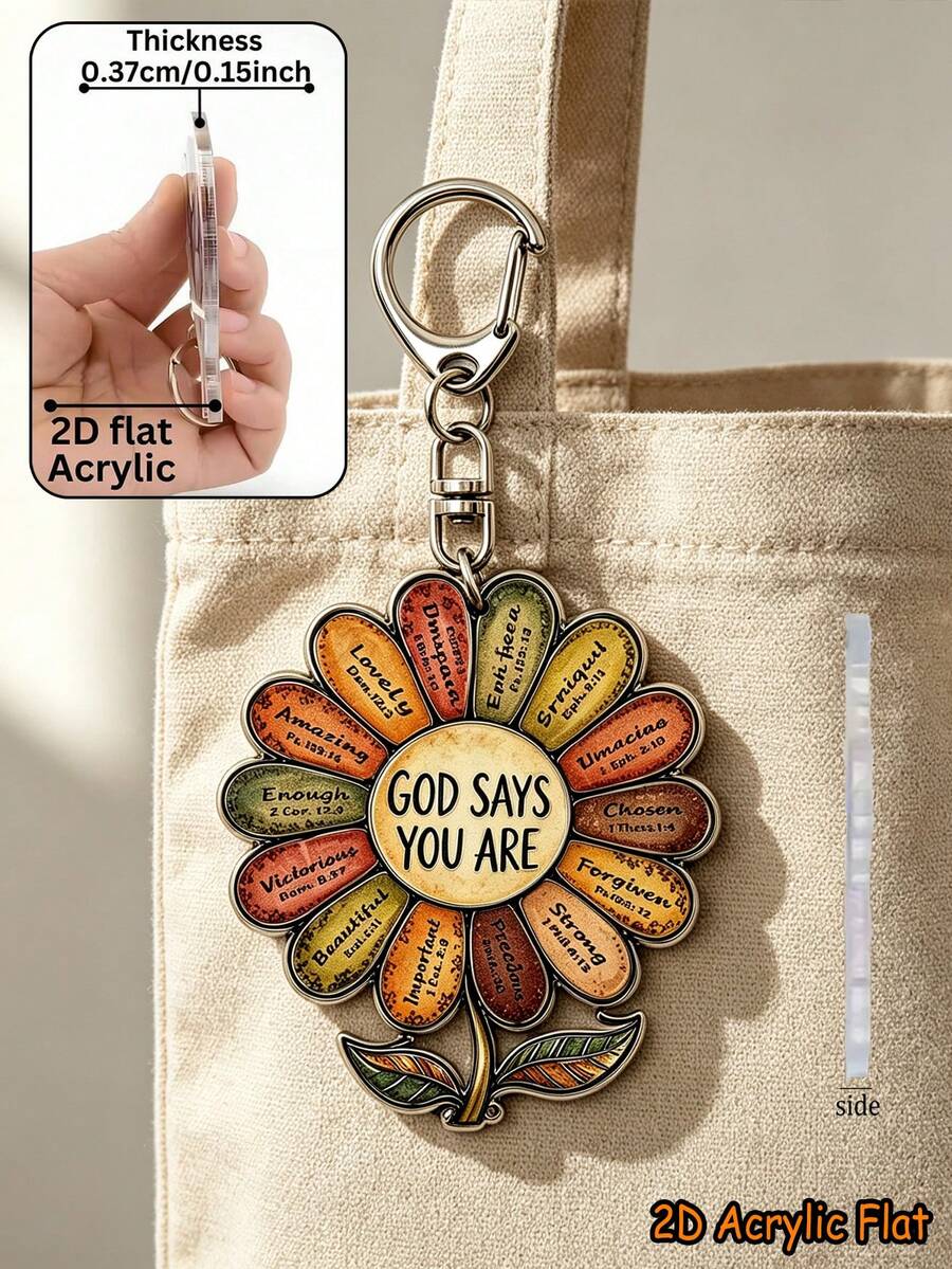 2d Flat Acrylic"God Said You Are "Flower Acrylic Keychain, Bible Scripture Pendant, Bible Golden Sentence, Inspirational Bag Decoration, Fan Gift - Multicolor - View 1