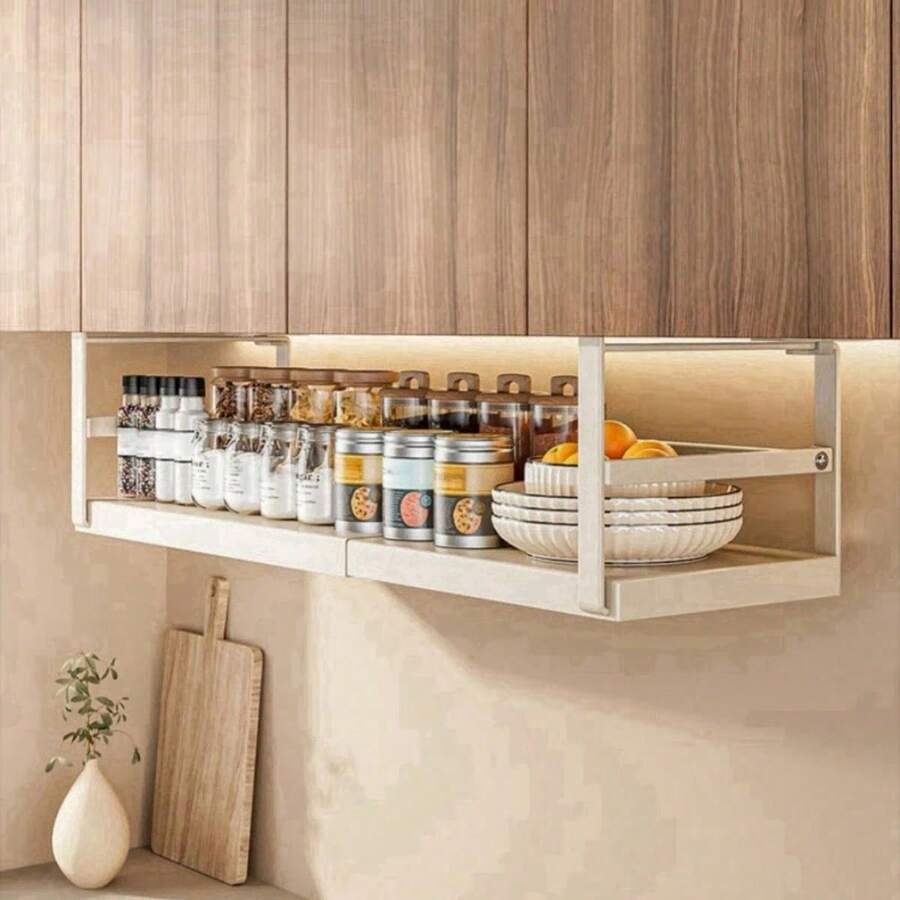 Multifunctional Kitchen Utensils And Seasoning Storage Rack, Suitable For Under Cabinet And Wall-Mounted Cabinet; Expandable, Multi-Layer, Multifunctional Kitchen Storage Rack