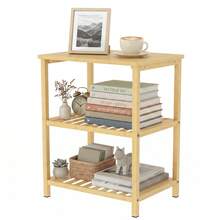 Bamboo Side Table, 3-Tier With Slatted Shelves, For Small Spaces, Living Room And Bedroom, Natural Color. - Nature - View 7
