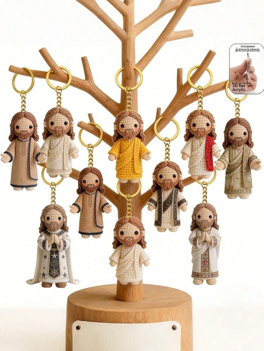 15pcs/Set Keychain, Bag Charm, Souvenir, Car Keychain, Unisex Couple Pendant/Best Gift For Believers, Suitable For Daily Use, Religious Souvenir, Baptism, Wedding, Christmas Home Decor Gift, Holiday Decoration, Gift For Friends (Back Has Protective Film To Prevent Scratches, Peel Off For Clearer View) - Multicolor - View 1