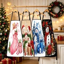 4pcs Christmas, Santa Claus, Bell, Snowflake, Reindeer, Christmas Tree, Snowman, Penguin, Gingerbread Man, Nutcracker, Christmas Animal Pattern Aprons, Suitable For Home Decor And Kitchen Use. Designed As Sleeveless Style, Perfect For Home Kitchen, Outdoor BBQ And Cooking. This Printed Apron Is Unisex, Machine Washable And Reusable, An Essential Kitchen Accessory - Multicolor - View 6