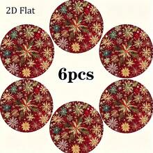 Christmas Best Seller 6pcs Red Christmas Non-Slip Coasters, Vibrant Snowflake, Wooden Cup Coasters, Suitable For Home Kitchen Dining Table Party, Winter Holiday, Protect Tabletop Decor, Christmas Decoration Gift - Wooden Coaster-2681 - View 3