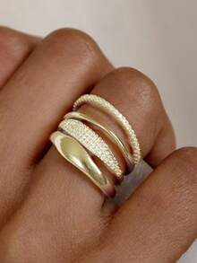 rundraw 3pcs Women's Rings Set, Gold-Tone Copper With CZ Inlay, Simple Fashion Rings, Suitable For Valentine's Day Gift, Daily Wear - Ring Set - View 9