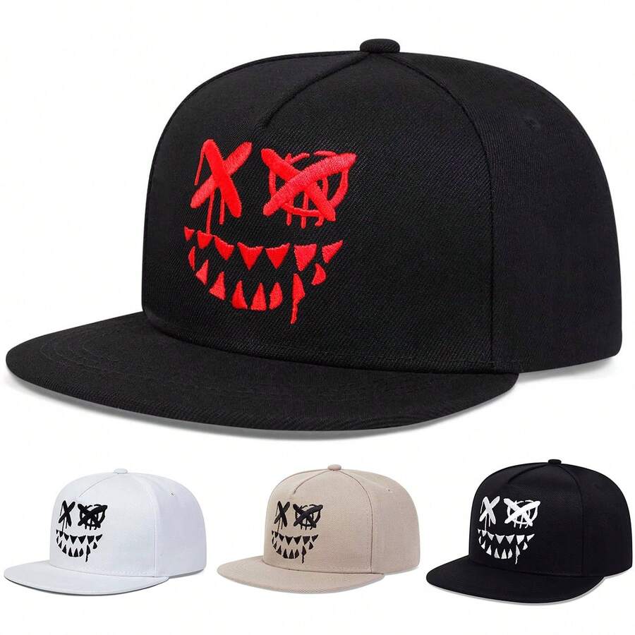 1pc Men's Halloween Hat XX Smiling Face Teeth Snapback Hat Embroidered Expression Baseball Cap Street Fashion Casual Hat Spring Autumn Travel Beach Vacation - Multicolor - View 1