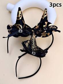 1pc/2pcs/3pcs Halloween Girls Witch Hat Headband, Mesh Bow Rhinestone Accessories, Cosplay Party Atmosphere Photo Shoot Headband - Multicolor - View 13