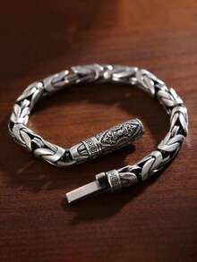 Fashionable Retro Men's Peace Braided Silver-Plated Bracelet With Vajra, Hip-Hop Niche Thai Style Accessory - E069 - View 6