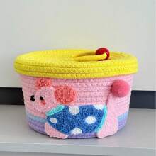 Giỏ đựng đồ hoạt hình dễ thương có nắp dây thừng cotton, hộp quà đan tay đựng đồ ăn nhẹ và đồ chơi - Xem 8