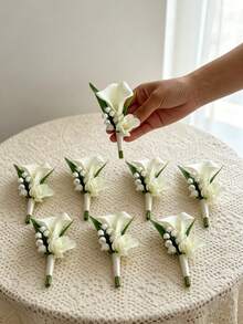 Set Korsase Bunga Calla Lily & Hydrangea Buatan (6 buah/1 buah), Cocok untuk Dekorasi Pernikahan Pengantin, Bunga Kerah Gaun & Jas, Acara Formal, dan Hari Jadi - MultiWarna - View 7