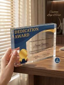 1pc Customized Logo Text Horizontal Acrylic Plaque, Personalized Employee Service Recognition Thank You Trophy, Volunteer Appreciation Award, Corporate Business Award, Retirement Recognition Gift, Service Years Award - Multicolor - View 1