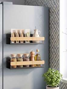 Magnetic Fridge Storage Organizer Shelves,Magnetic Spice Rack Wall Mount,Bamboo Guard Metal Refrigerator Side Shelf For Kitchen Seasoning Bottle Storage Magnetic Spice Rack,Fridge Magnetic Organizer,Refrigerator Side Shelf - Multicolor - View 8