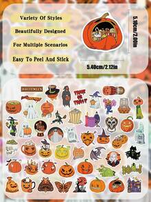 50 miếng nhãn dán Halloween cho laptop, ván trượt, đàn guitar, mũ bảo hiểm, tiệc lễ hội, trang trí DIY lớp học và làm quà tặng lễ hội cho bạn thân - A - Xem 2