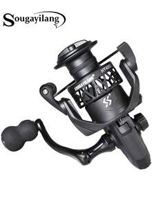 SOUGAYILANG 5.2:1 Gear Ratio Ultra-Light CNC Aluminum Alloy Spool EVA Handle Spinning Reel - Suitable For Bass/Trout, Lake/River, Perfect For Beginners And Fishing Enthusiasts - Black - View 2
