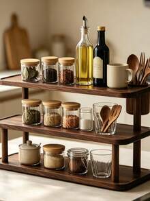 Wooden 3-Tier Spice Rack Kitchen Countertop Storage Organizer Desktop Seasoning Shelf - View 1