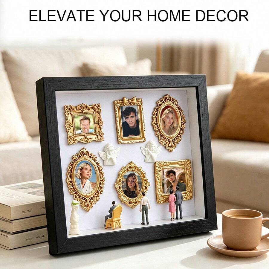 1 Set 6-Inch DIY Mini Museum Shadow Box, 3D Shadow Box Set With Gold Mini Photo Frame And Figurines, Personalized Memory Display, Unique Holiday, Anniversary, Graduation And Special Occasion Commemorative Decoration - Multicolor - View 1