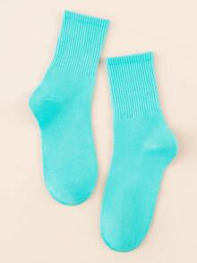 5/10 Pairs Women's Minimalist Solid Color All-Season Mid-Calf Socks - Multicolor - View 3