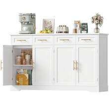 150cm Large Sideboard, Kitchen Cabinet With 4 Drawers & 4 Doors - White - View 8