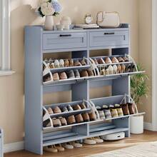 Wooden Shoe Cabinet With 4 Flip Drawers And 2 Top Drawers, High‑Gloss Veneer Hidden Shoe Organizer, Holds 20‑26 Pairs Of Shoes, Freestanding Storage Cabinet Entryway Hallway - Blue - View 1