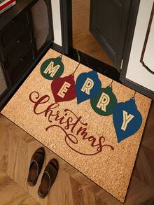 1pc Funny Three-Color Christmas Letter Pattern Welcome Doormat, Harvest Season Pattern Minimalist Style Short Plush Quick-Dry Non-Slip Machine Washable Entry Mat, Suitable For Kitchen, Bathroom, Dining Room, Hallway, Party, Holiday, All Seasons, Patio Home, Christmas Theme, Party Supplies - Burnt Orange - View 2