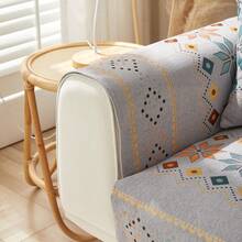 3pcs Geometric Jacquard Sofa Cover Set, Super Soft Chenille Combination Sofa Cover + Cushion Cover + Armrest Pad, Multi-Size Combination, Non-Slip Sofa Cover, Pet Dog & Child Furniture Protector (Blue/Grey/Green) - Grey - View 6