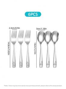 Set Garpu dan Sendok Stainless Steel 2/6/12 Buah dengan Gagang Berukir Dinosaurus, Peralatan Makan Logam yang Dapat Digunakan Kembali, Peralatan Makan dengan Pola Lucu untuk Santapan Sehari-hari di Rumah Tangga - - - View 8