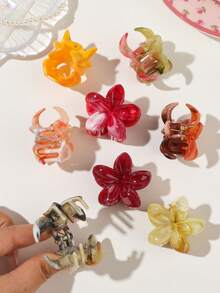 10入 ABS材質 秋冬酒紅深色大理石紋 小扶桑花側邊髮夾，瀏海造型用，甜美可愛編髮髮飾 - 彩色 - 查看 8