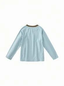 mini bala 男童女童吸濕排汗快乾格紋拼接色塊長袖基礎 T-shirt，2026 秋季 - 冰藍 - 查看 5