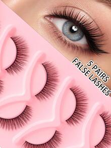 5 Pairs Full Strip False Eyelashes In Box, Soft Natural Style, Soft Texture, Lightweight Wear, Versatile For Beginners Daily Makeup - Black - View 6