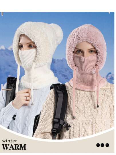 Gorro, bufanda y máscara de punto con forro térmico todo en uno para mujer, capucha de ciclismo a prueba de viento y cálida para invierno