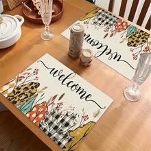 1/4/6pcs Autumn Series Leopard Print & Autumn Leaf Welcome Mixed Pattern Placemats, Heat-Resistant Table Mats For Home Kitchen, Table Protection, Kitchen Dining Table, Party Scene Decoration - Multicolor - View 5