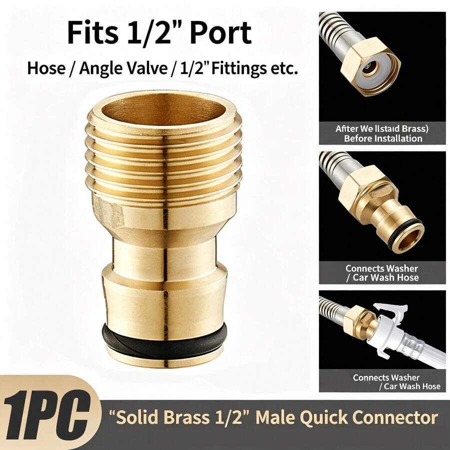 1/2 Inch Faucet Quick Connect Adapter | 1/2 Inch Male Thread Tapered Adapter, Quick Connection Accessory For Washing Machine, Car Wash And Garden Hose - Round - View 1