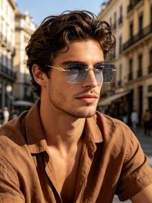 1 Pair Men's Rectangular Sunglasses, Perfect Blend Of Unique Design And Classic Charm, Suitable For Vacation Outfits, Parties, Daily Life, Outdoor Activities, Fits All Face Shapes - Multicolor - View 2