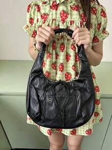 Korean Niche Design Large Capacity Fabric Shoulder Bag, Ultra Lightweight, Short Trip, Travel, Commute, Daily Outing, Shopping, Handheld Tote Bag For Women - Black - View 2