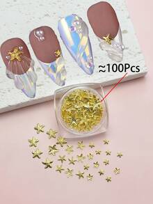 100pcs Gold Starfish Nail Charms, Assorted Sizes, Ocean Theme Minimalist Metal Nail Supplies, Nail Rivets DIY Accessories Nail Art Decorations, False Nail Accessories - Multicolor - View 5