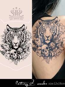 Herbal Juice Semi-Permanent Large Arm Tattoo Sticker Tiger Head Floral Skull Pattern 14 Days No Fading DIY Chest Waist Abdomen Thigh Holiday Party Gift Body Tattoo Sticker 1pc/Pack - Blue - View 1