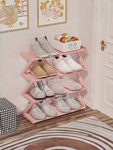 1 Pack Multi-Layer Sturdy Collapsible Plastic Shoe Rack, Modern Solid Color Z-Frame Easy Clean Freestanding Shoe Storage Organizer For Entryway Hallway Living Room Closet, Christmas Thanksgiving Home Organization Gift - Multicolor - View 23