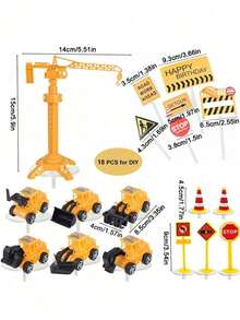 18-Piece Engineering-Themed Cake Decorating Set, Including Cupcake Decorations, Traffic Signs, And Road Signs, Suitable For Birthday Party Cake Decorations. (Not A Toy, For Decoration Only, To Be Used With A Tray) - Multicolor - View 7