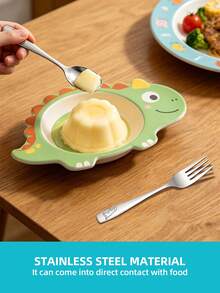 Set Garpu dan Sendok Stainless Steel 2/6/12 Buah dengan Gagang Berukir Dinosaurus, Peralatan Makan Logam yang Dapat Digunakan Kembali, Peralatan Makan dengan Pola Lucu untuk Santapan Sehari-hari di Rumah Tangga - - - View 3