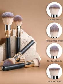 BS-MALL 4PCS Large Face Makeup Brush Professional Foundation Blending Powder Liquid Cream Contour Highlighter Kabuki Brush - Black - View 2