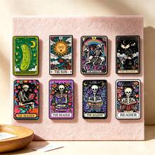 Tarot Card Enamel Brooch Set, Skull Humor Pickle Sun Unicorn Brooch, Gothic Mysterious Style Lapel Pin, Suitable For Backpacks Hats Clothing, Halloween Jewelry Gift - Multicolor - View 2