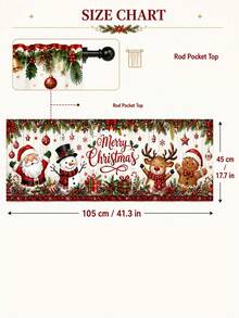 1pc Red White Christmas Friends Window Valance With Santa Snowman Reindeer & Gingerbread, Nostalgic Retro Polyester Rectangle Rod Pocket Top Short Curtain, Festive Xmas Window Decoration For Kitchen, Family Party, Winter Holiday Home - Multicolor - View 11